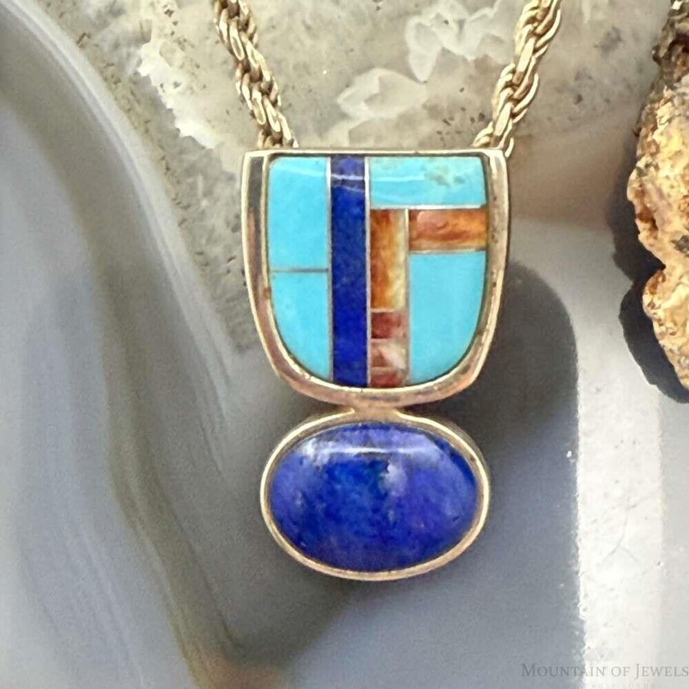 DTR Jay King Sterling Silver Inlay Lapis & Turquoise Pendant For Women
